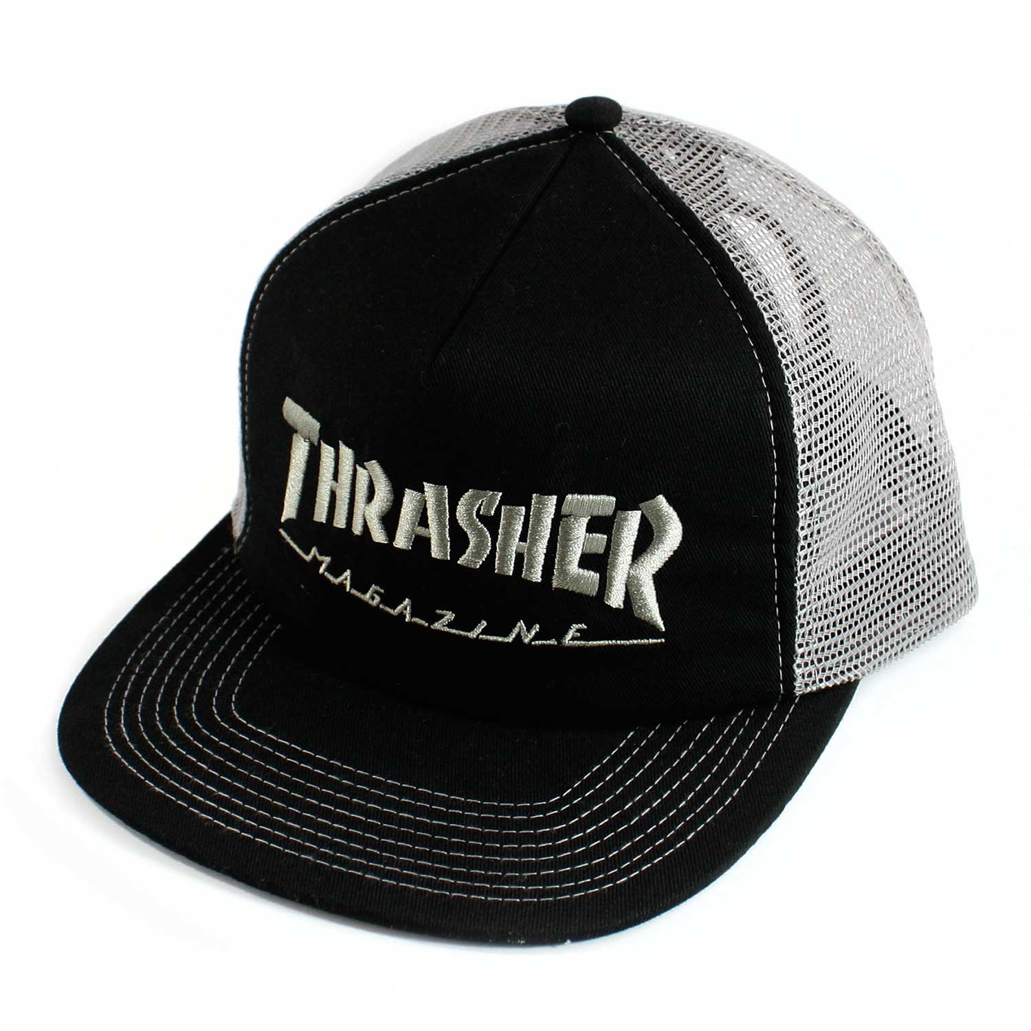 Thrasher Mesh Trucker Cap Logo Embroidered (black grey)