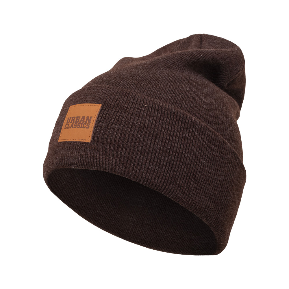 Urban Classics Beanie Synthetic Leatherpatch Long (heatherbrown)